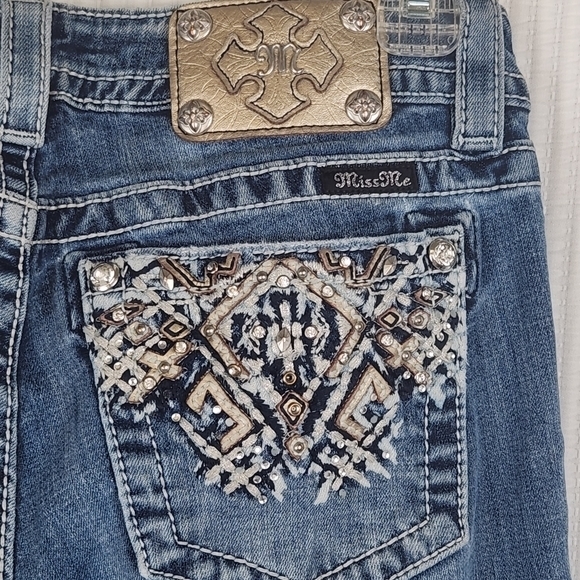MISS ME embellished embroidered pocket bootcut jeans size 28 bedazzled Western - Picture 6 of 9